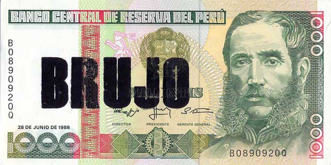 Brujo - Serie Poco o Nada, serigrafia sobre billetes. 2012